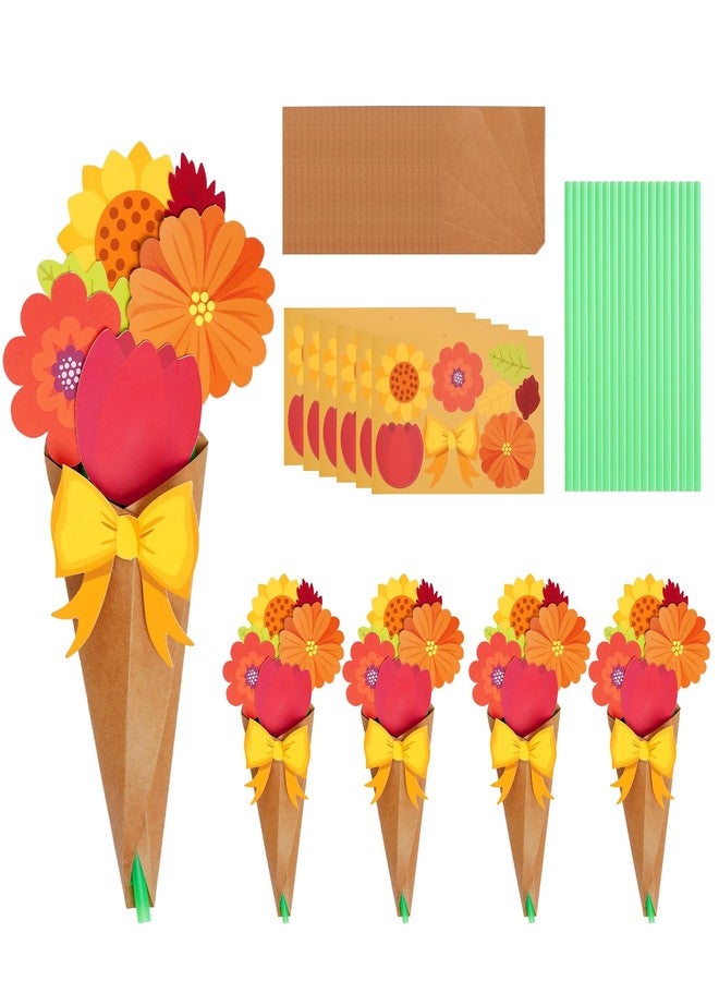 yeabwps 24 Pcs Flower Bouquet Craft Kit, Thankful Autumn Florals for Kids, Sunflower Bouquets Thanksgiving DIY Gift for School Home Classroom Activities - Image 1