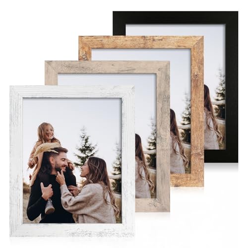 iRahmen 8x10 Picture Frame Set of 4 with High Definition Real Glass Mixed Color Wood Photo Frames for Desktop Display and Wall Mounting - Image 1