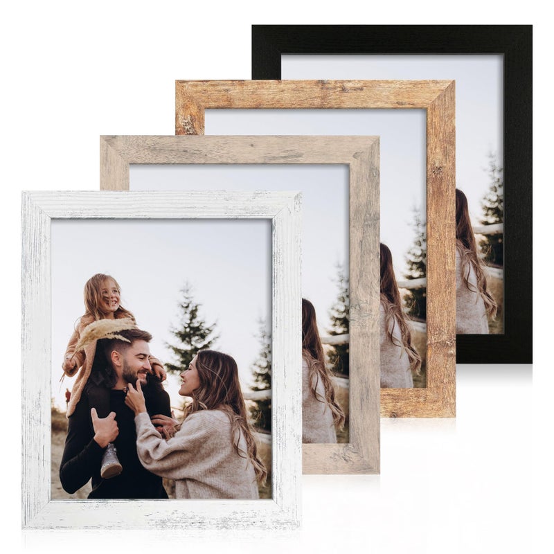 iRahmen 8x10 Picture Frame Set of 4 with High Definition Real Glass Mixed Color Wood Photo Frames for Desktop Display and Wall Mounting - Image 2