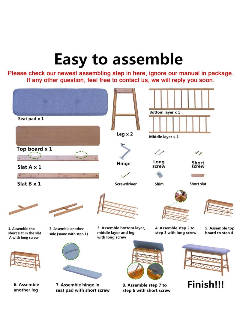 ميكسد مقعد أحذية من خشب البامبو مقعد لرف الأحذية مقعد تخزين من طبقتين مع حجرة تخزين مخفية لمدخل المدخل وغرفة النوم وغرفة المعيشة أحذية متجر 91 * 27 * 44 سم - Image 5