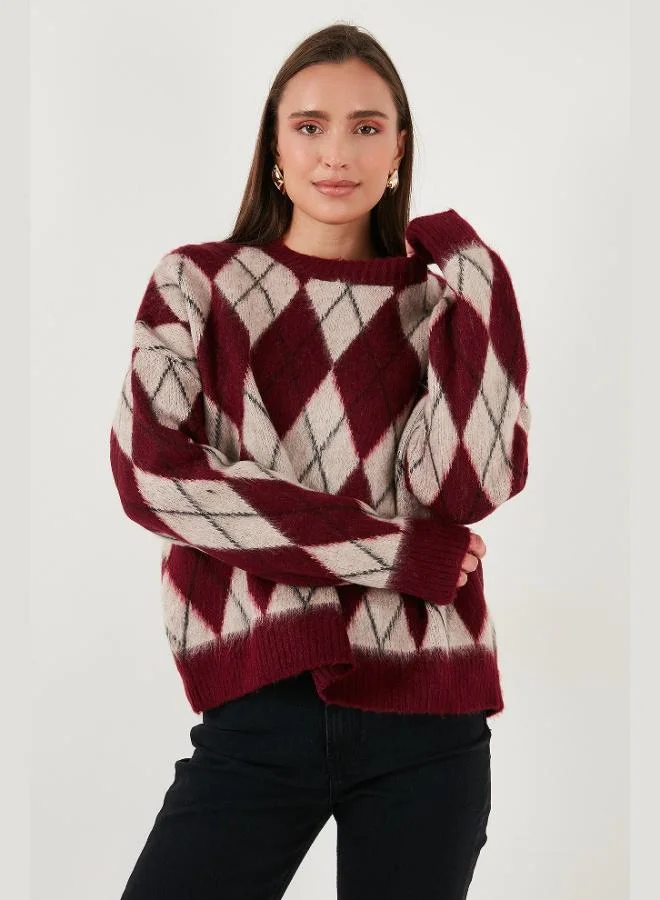 Lela Lela Oversize Fit Crew Neck Diamond Patterned Soft Texture Sweater Women's SWEATER 4616223