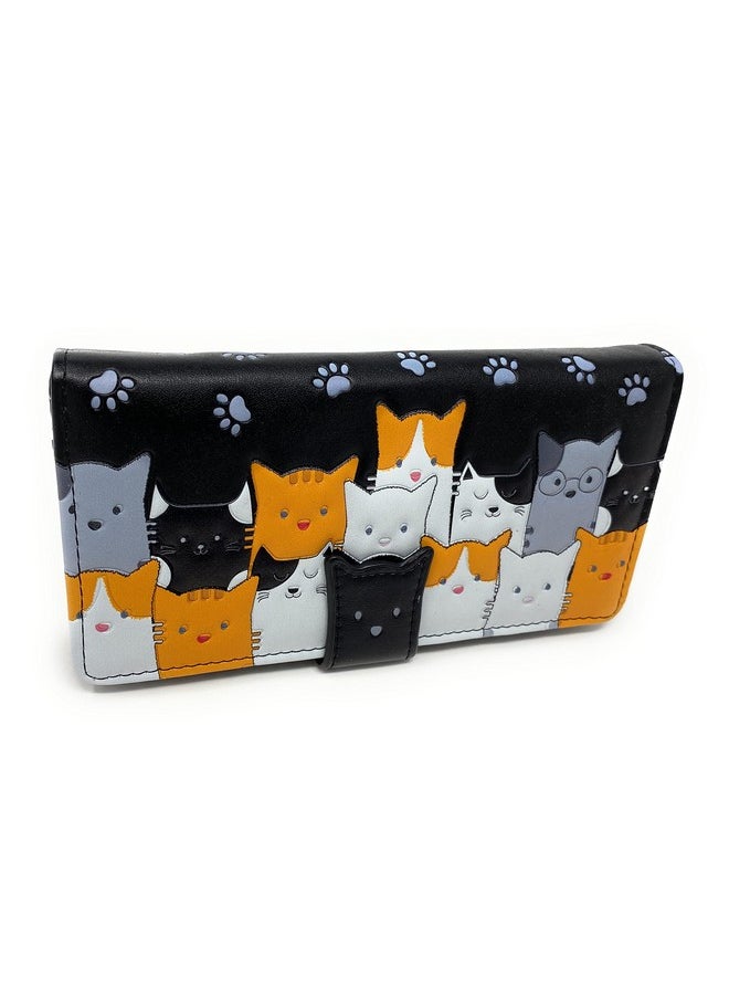 Shag Wear - Kitty Cat Crowd Large Wallet For Women Black - Image 1
