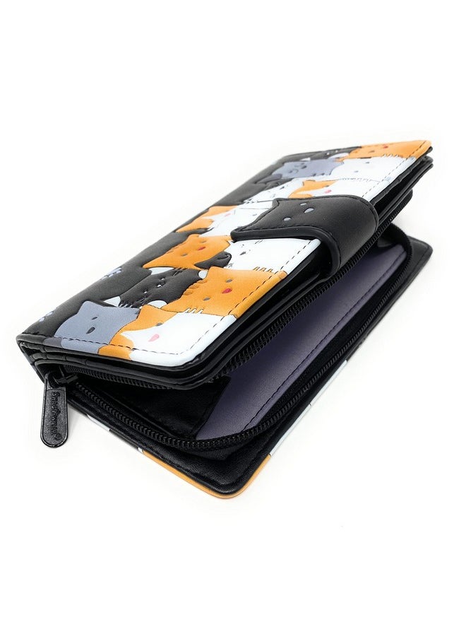 Shag Wear - Kitty Cat Crowd Large Wallet For Women Black - Image 1