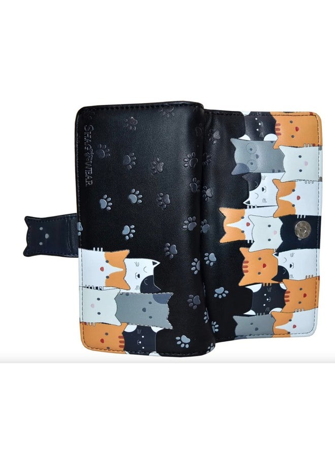 Shag Wear - Kitty Cat Crowd Large Wallet For Women Black - Image 1