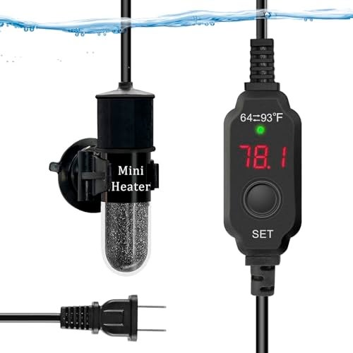 auomii Mini Submersible Aquarium Heater, 25/50/100/150/200/300 Watts Adjustable Fish Tank Heater, Built-in Thermometer, External Temperature Controller, Smart Memory, Used for 1-60 Gallons (20W Plug) - Image 1