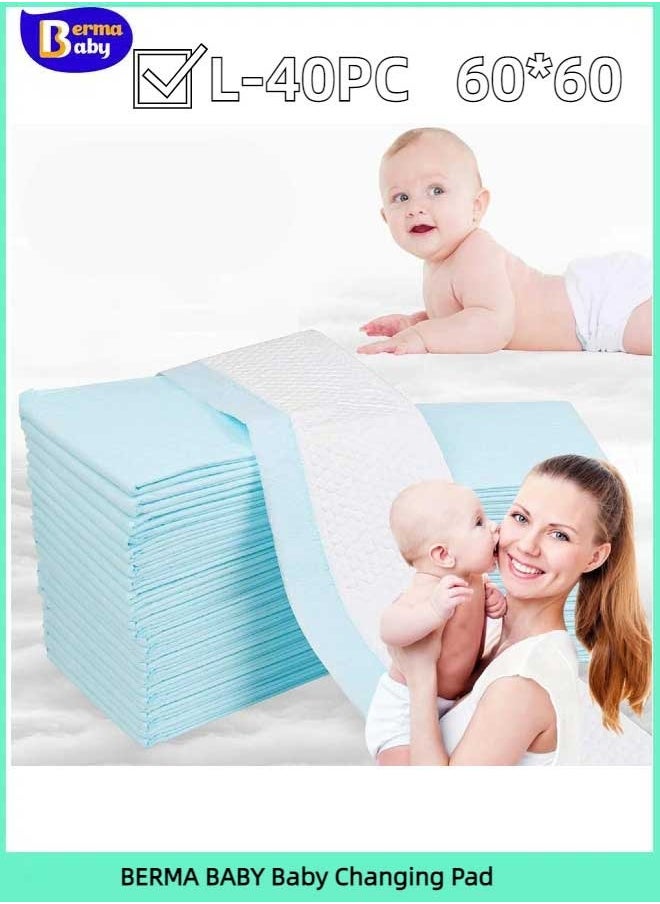 Berma Baby ضمادات سرير داخلية للطفل 60*60 سم يمكن التخلص منها للسرير، ضمادة تغيير الحفاضات المقاومة للتسرب والقابلة للتنفس، ذات امتصاص ثقيل، وغطاء أزرق ناعم للسرير  - Image 1
