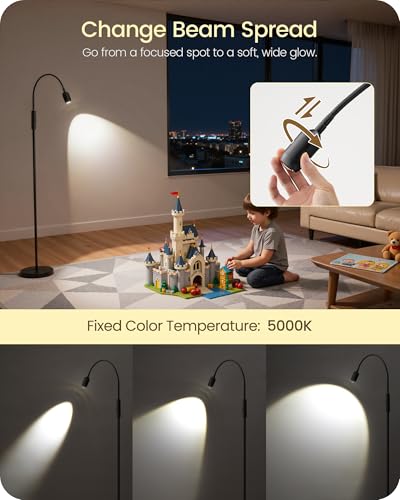 GOEBLESON Reading Floor Lamp, 74.2" Tall LED Lamp with, 360° Flexible Gooseneck & Touch Control, 5000K 6W LED, Sturdy Base, Crafts Standing Lamp, for Reading, Living Room, Matte Black B16LD05 - Image 2
