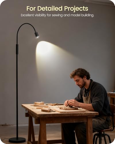 GOEBLESON Reading Floor Lamp, 74.2" Tall LED Lamp with, 360° Flexible Gooseneck & Touch Control, 5000K 6W LED, Sturdy Base, Crafts Standing Lamp, for Reading, Living Room, Matte Black B16LD05 - Image 4