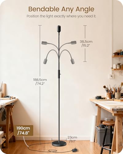 GOEBLESON Reading Floor Lamp, 74.2" Tall LED Lamp with, 360° Flexible Gooseneck & Touch Control, 5000K 6W LED, Sturdy Base, Crafts Standing Lamp, for Reading, Living Room, Matte Black B16LD05 - Image 5
