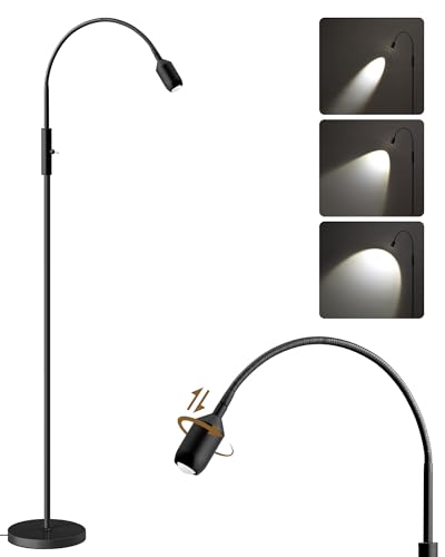 GOEBLESON Reading Floor Lamp, 74.2" Tall LED Lamp with, 360° Flexible Gooseneck & Touch Control, 5000K 6W LED, Sturdy Base, Crafts Standing Lamp, for Reading, Living Room, Matte Black B16LD05 - Image 1