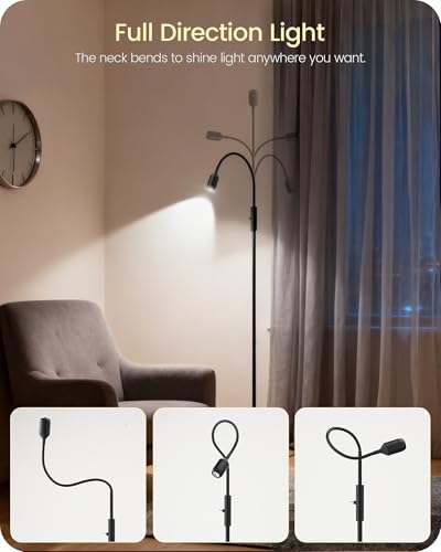 GOEBLESON Reading Floor Lamp, 74.2" Tall LED Lamp with, 360° Flexible Gooseneck & Touch Control, 5000K 6W LED, Sturdy Base, Crafts Standing Lamp, for Reading, Living Room, Matte Black B16LD05 - Image 3