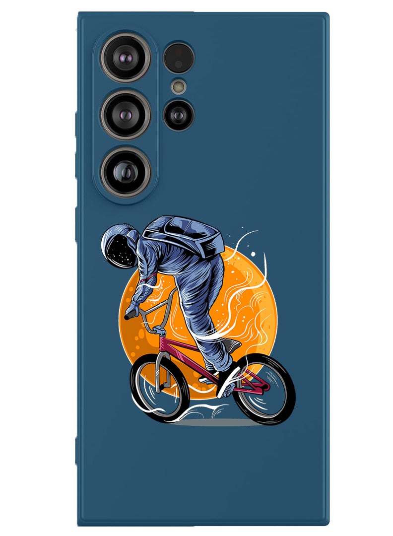 Theodor Protective Slim Fit Case Liquid Silicone Cover with Full Body Protection Anti-Scratch Shockproof Case For Samsung Galaxy S25 Ultra (Blue) - Astronaut riding Bike - Image 1