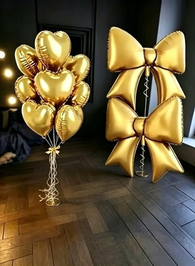 SenRan Golden balloon decoration set, consisting of 8 18 inch heart-shaped balloons and 2 38 inch large bow shaped balloons - Image 2