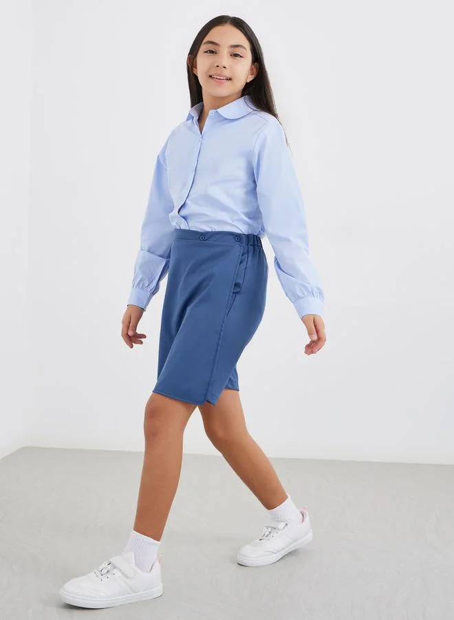 Styli Styli Girls Navy Blue Plain Skorts with Button Detail