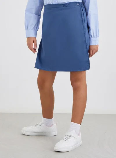 Styli Girls School Uniform Navy Blue Plain Skorts with Button Detail