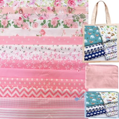 Antetek 7 pcs 20" x 20" Cotton Fabric DIY Making Supplies Quilting Patchwork Fabric Fat Quarter Bundles DIY for Quilting Cotton Patchwork Cushions (14pcs Light Pink, 20" x 20") - Image 1