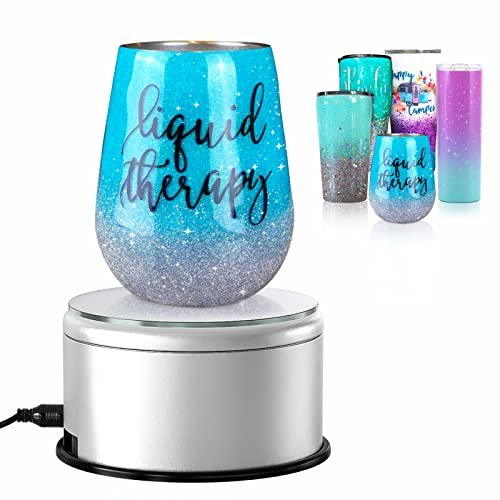 Dycica Cup Display Stand Turner For Epoxy Glitter Tumblers Battery USB Operated 360 Degree Rotating Display Base Turntable Tumbler Spinner Machine Silver Mirrored Top for Bling Tumblers Mugs