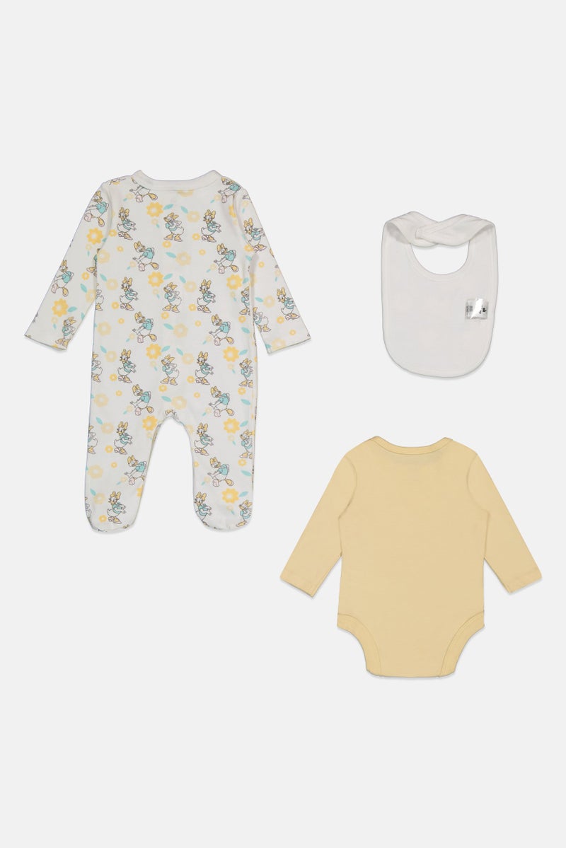 Disney Baby Toddlers Girl 3 Pieces Graphic Print Long Sleeve Rompers With Bib Set, Multicolor - Image 2