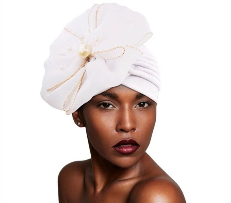 Turban Hat Side Floral Indian Head Wrap Polyester - Image 4