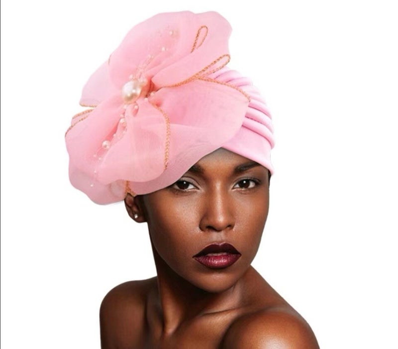 Turban Hat Side Floral Indian Head Wrap Polyester - Image 3
