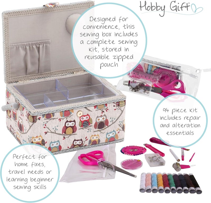Hobby Gift صندوق تخزين حرفي مليء مسبقًا وحصري للهدايات، يحتوي على مجموعة خياطة مكونة من 94 قطعة، بلون رمادي، رقم المنتج: MRM121F - Image 3
