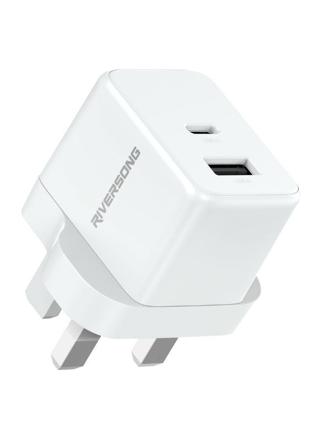 RIVERSONG 20W Dual Port Fast Wall Charger, GaN Tech, PD 3.0 & QC 3.0 Cmpatible, White Color  - Image 3
