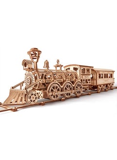 Wood Trick Wood Trick Wooden Toy Train Set with Railway - 34x7″ - Locomotive Train Toy Mechanical Model Kit - 3D Wooden Puzzles for Adults and Kids to Build - Engineering DIY Wooden Models for Adults to Build  - Image 1