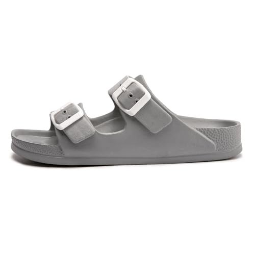 FUNKYMONKEY Women's Comfort Slides Double Buckle Adjustable EVA Flat Sandals (6 M US/Women, Grey) - Image 3