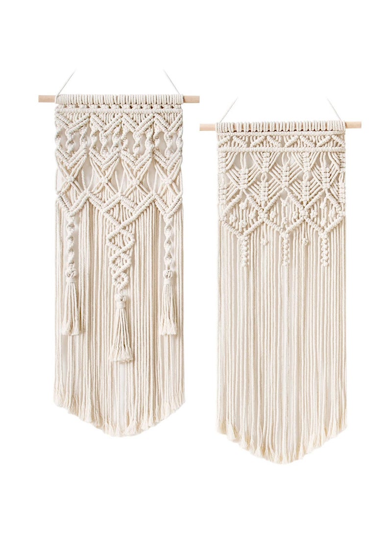 Excefore Boho Macrame Wall Hanging Woven Decor, 2 Pcs Beige Wall Decor Modern Bohemian Farmhouse Woven Aall Hangings for House Apartment Dorm Room, Nursery, Geometric Aztec Décor (28" L x 13" W)  - Image 1
