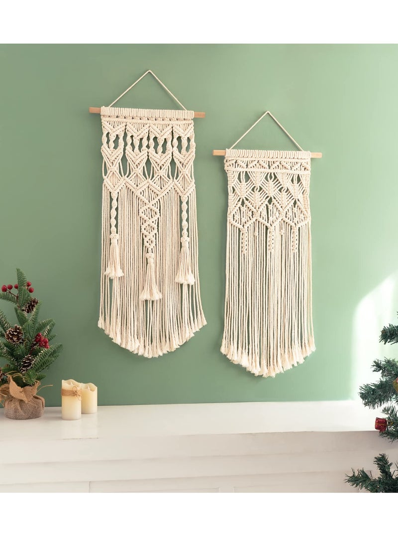 Excefore Boho Macrame Wall Hanging Woven Decor, 2 Pcs Beige Wall Decor Modern Bohemian Farmhouse Woven Aall Hangings for House Apartment Dorm Room, Nursery, Geometric Aztec Décor (28" L x 13" W)  - Image 4