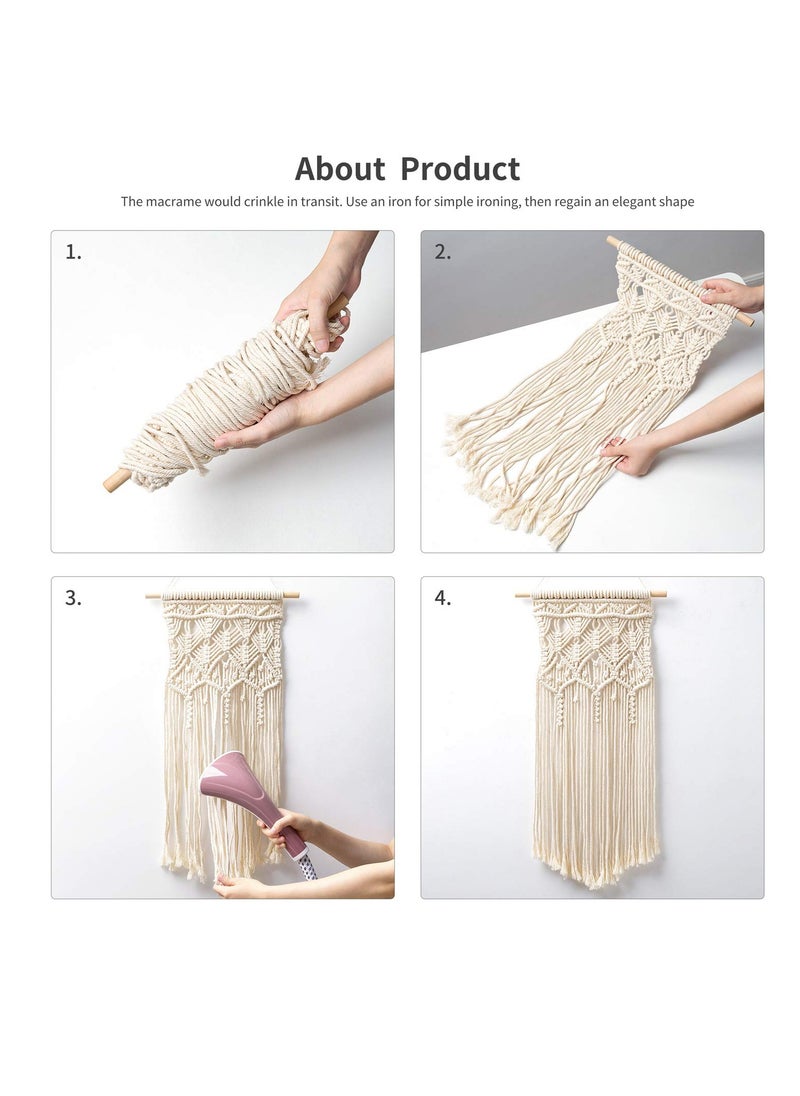 Excefore Boho Macrame Wall Hanging Woven Decor, 2 Pcs Beige Wall Decor Modern Bohemian Farmhouse Woven Aall Hangings for House Apartment Dorm Room, Nursery, Geometric Aztec Décor (28" L x 13" W)  - Image 5
