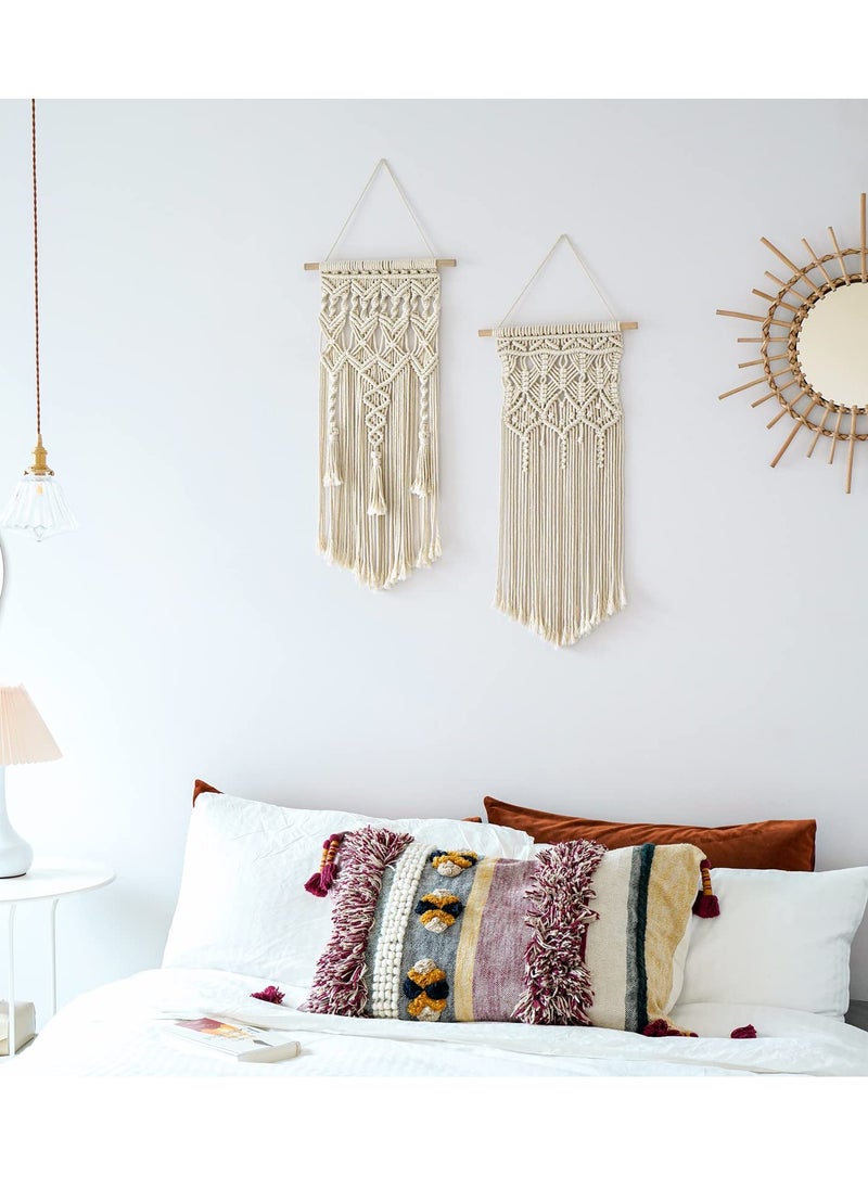 Excefore Boho Macrame Wall Hanging Woven Decor, 2 Pcs Beige Wall Decor Modern Bohemian Farmhouse Woven Aall Hangings for House Apartment Dorm Room, Nursery, Geometric Aztec Décor (28" L x 13" W)  - Image 2
