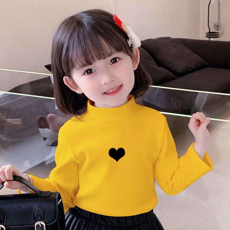 Y2015# Girls De Rong Long Sleeve Shirt Base Shirt Half High Collar Children'S Middle And Big Children'S Fleece-Lined Warm Jacket - Image 1
