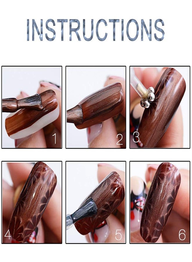 SILPECWEE سليبيكوي 2 قطع مغناطيس عين القط للأظافر، مغناطيس عين القط ثلاثي الأبعاد، عصا مغناطيس طلاء الأظافر مزدوجة الرأس، قلم مغناطيسي لأدوات طلاء الأظافر جل UV، ملحقات العناية بالأظافر DIY - Image 3