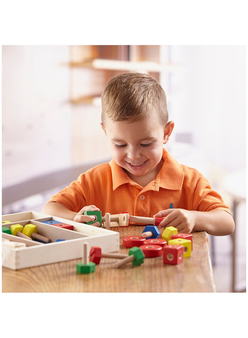Melissa & Doug Wooden Construction Building Toy Play Set in a Box, Developmental Educational Toy 48 Piece Nuts and Bolts Workbench Toys for Kids Ages 4+ - Image 4