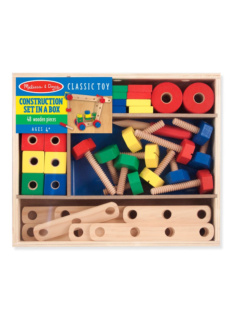 Melissa & Doug Wooden Construction Building Toy Play Set in a Box, Developmental Educational Toy 48 Piece Nuts and Bolts Workbench Toys for Kids Ages 4+ - Image 1