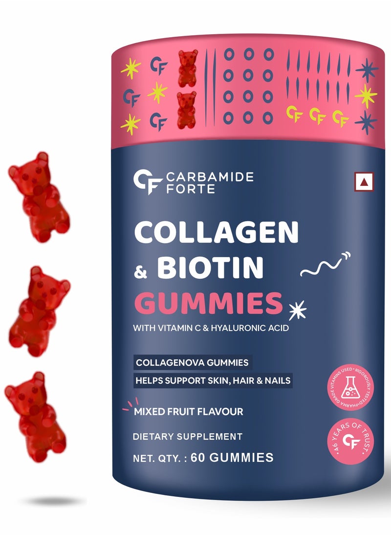 CARBAMIDE FORTE Collagen And Biotin Gummies Supplements For Skin And Hair Mixed Fruit Flavour 60 Gummies  - Image 1