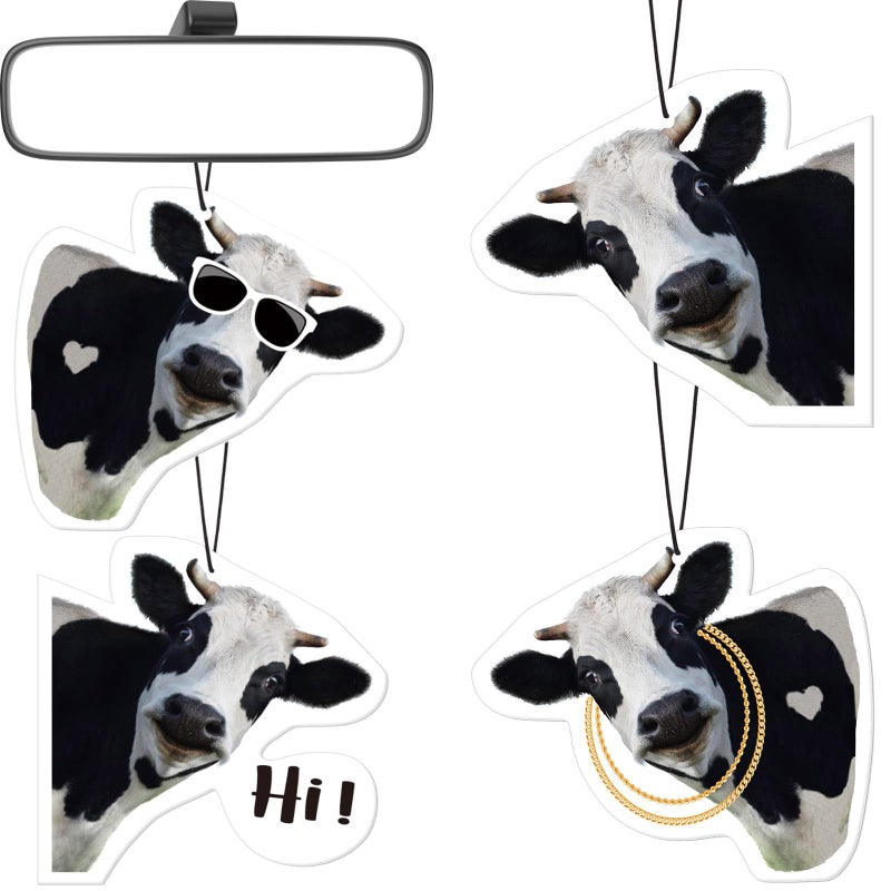 DaisyInner 8 Pack Car Air Freshener Cattle Print Funny Cute Hanging Decorations Gift for Women Men White Tea Wild Bluebell Vanilla Ocean Scents Black - Image 3