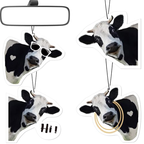 DaisyInner 8 Pack Car Air Freshener Cattle Print Funny Cute Hanging Decorations Gift for Women Men White Tea Wild Bluebell Vanilla Ocean Scents Black - Image 1