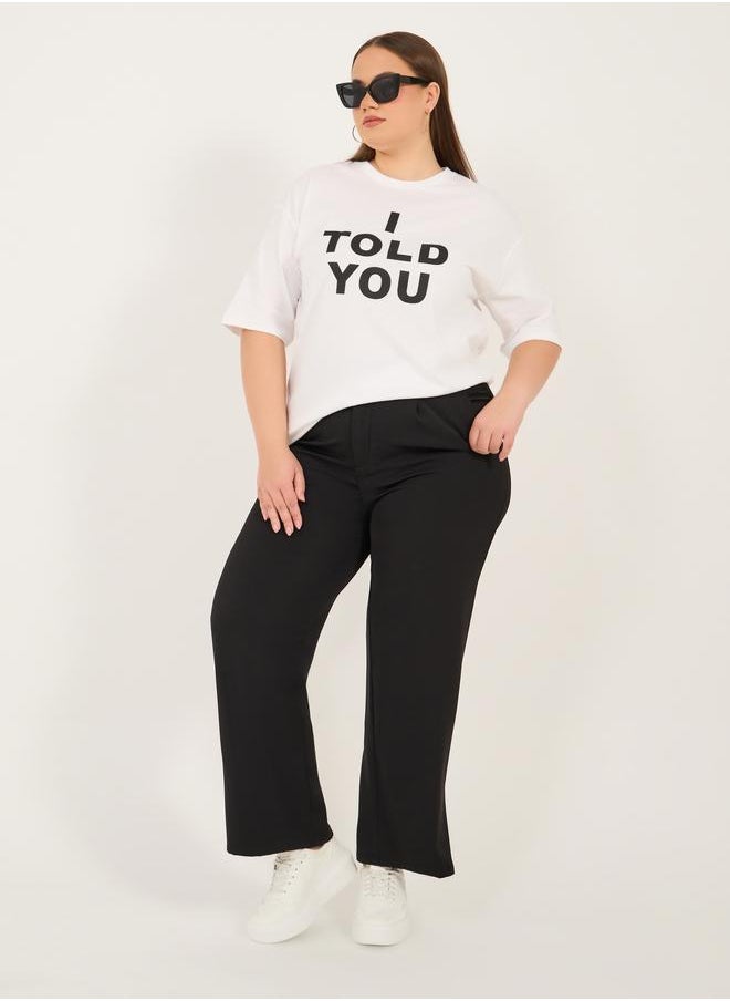 Styli Styli Plus Size Slogan Print Round Neck Oversized T-Shirt  - Image 2