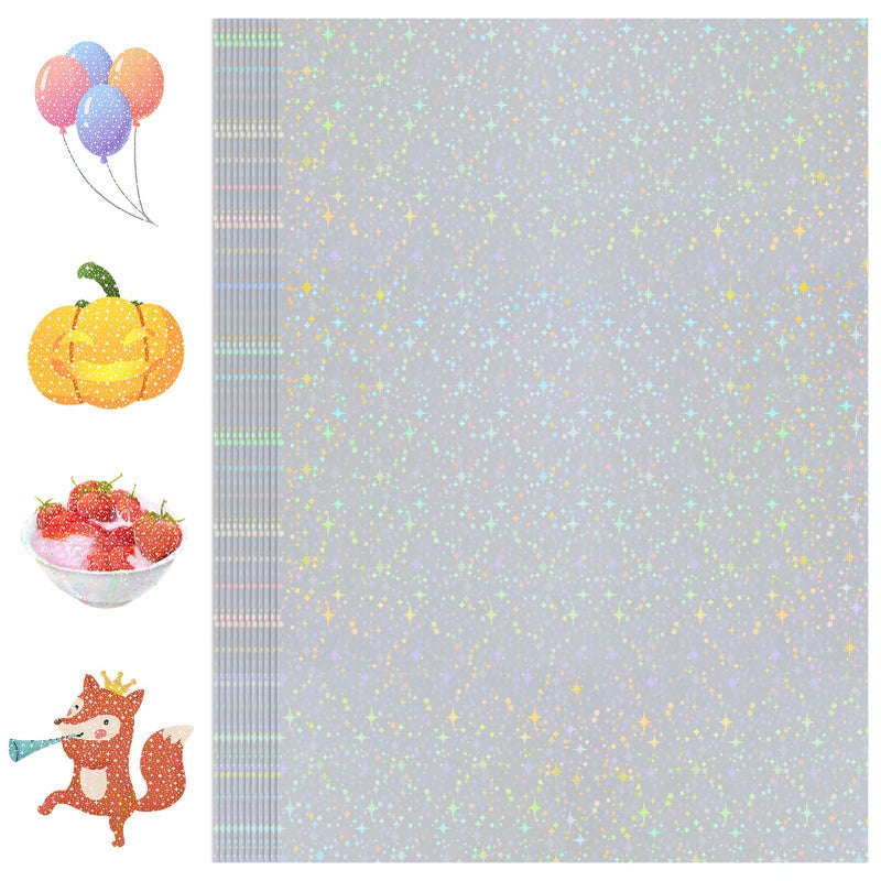 36 Sheets Holographic Sticker Paper Transparent Holographic Laminate Sheets Self Adhesive Glitter Film Laminating Sheets Clear Waterproof Vinyl Overlay for DIY Crafts 85 x 11 inch Star Pattern