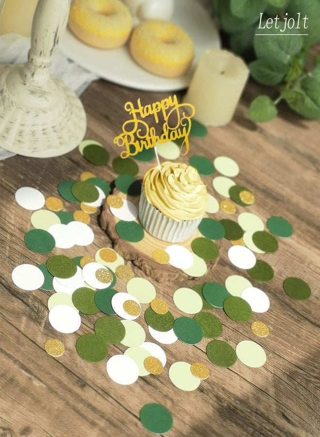 Letjolt Green Confetti Glitter Golden Greenery Scatter Table Decoration Surprise Paper Craft Anniversary Supplies Birthday Party Bridal Baby Shower Party Wedding Gift Circle Dots Decor 100 Pcs - Image 3
