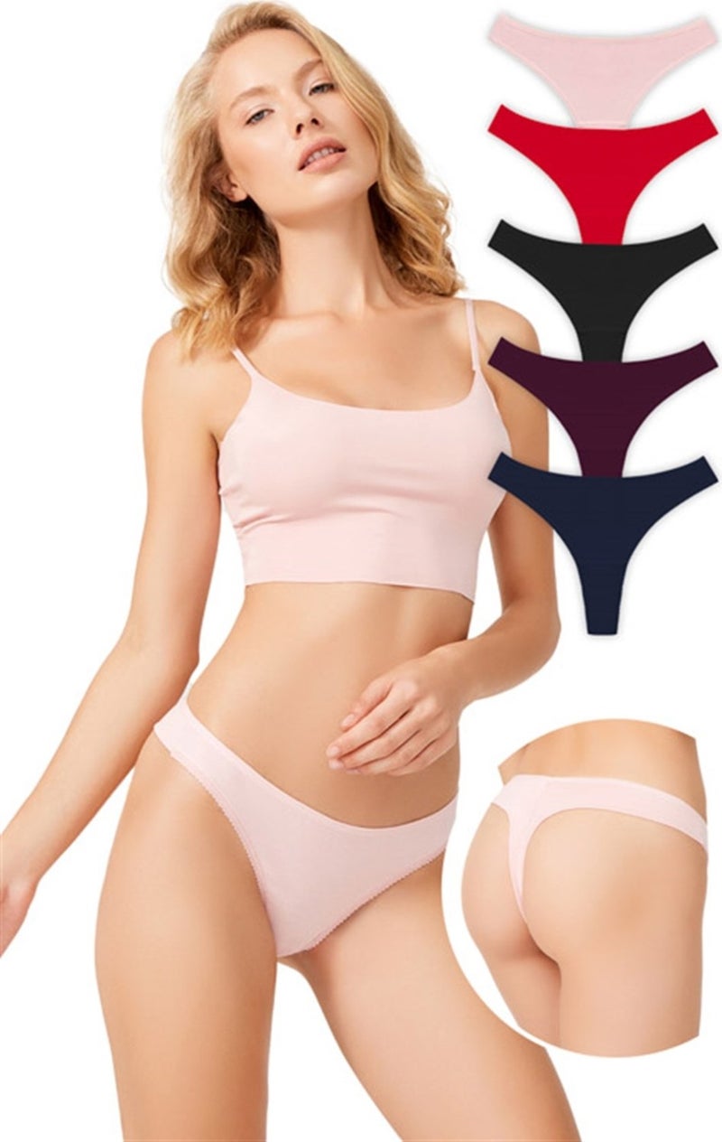 COTTONHILL Basic Cotton Lace Detailed Women's Thong 5-Pack Panties - Image 1