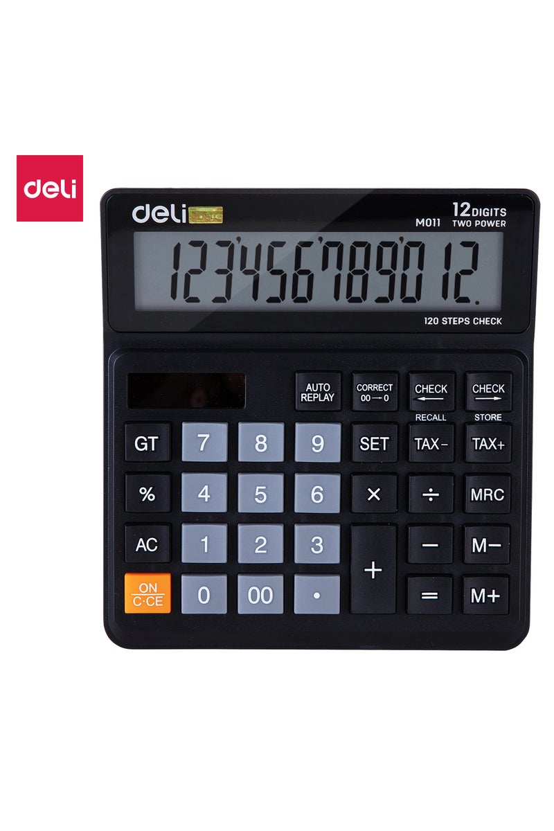 Deli EM01120 12-Digit Calculator - Dual Power, 120- Step Check, 3-Year Warranty, Black - Image 1