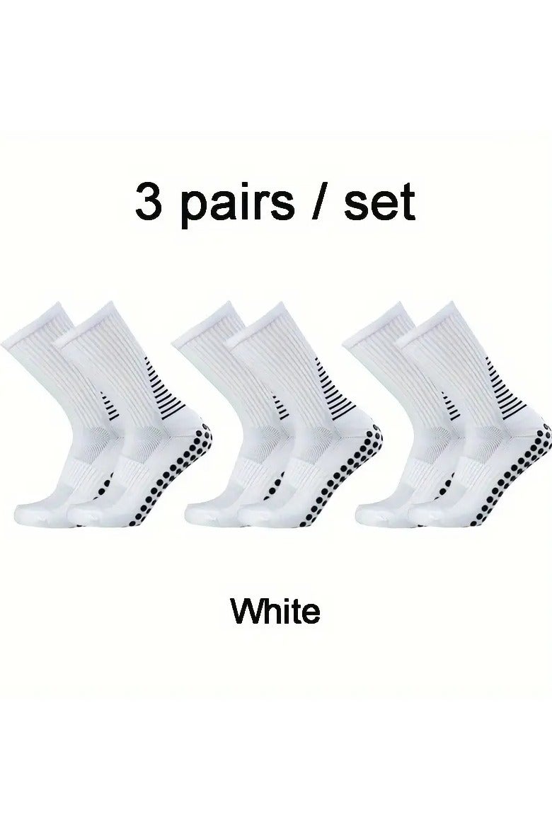One-Size - 3 Pairs of Men's Professional Soccer Socks - Anti-Slip, Shock-Absorbing, Breathable & Durable - White with Black Athletic Patterns - Perfect for Soccer, Cycling, Fitness & Outdoor Sports - Image 1