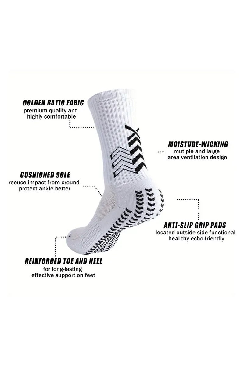 One-Size - 3 Pairs of Men's Professional Soccer Socks - Anti-Slip, Shock-Absorbing, Breathable & Durable - White with Black Athletic Patterns - Perfect for Soccer, Cycling, Fitness & Outdoor Sports - Image 3