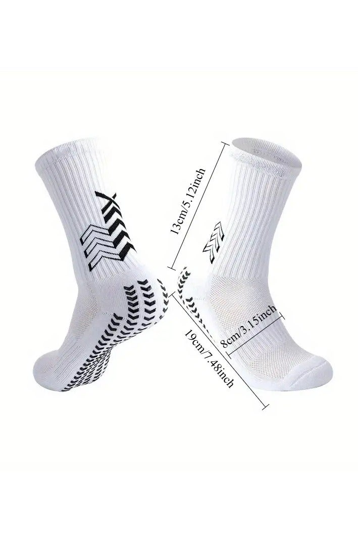 One-Size - 3 Pairs of Men's Professional Soccer Socks - Anti-Slip, Shock-Absorbing, Breathable & Durable - White with Black Athletic Patterns - Perfect for Soccer, Cycling, Fitness & Outdoor Sports - Image 4