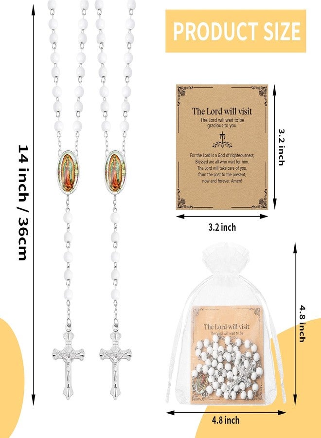 Taikula 30 Pcs 14 inch Lady of Guadalupe Bead Rosaries Wooden Rosary with Crucifix Necklace, Favors Catholic Gift Rosaries with Organza Bag for Baptism, for Men Women(Silver-white, 30) - Image 2