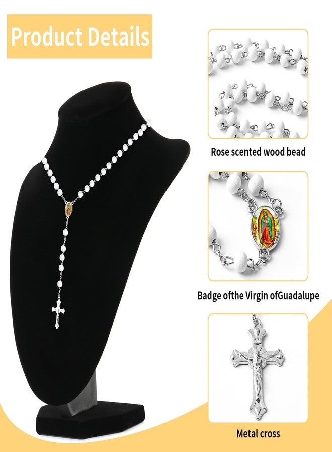 Taikula 30 Pcs 14 inch Lady of Guadalupe Bead Rosaries Wooden Rosary with Crucifix Necklace, Favors Catholic Gift Rosaries with Organza Bag for Baptism, for Men Women(Silver-white, 30) - Image 3