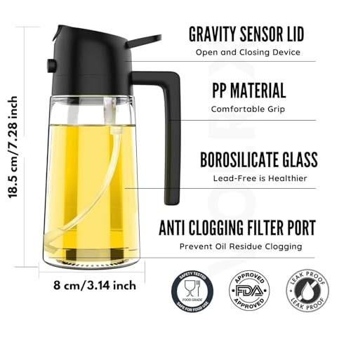 VeriXpress 500ml 2 in 1 Glass Oil Spray Bottle and Dispenser for Kitchen with Nozzle, for Air Fryer, Roasting and Frying, Oil and Vinegar, Pourer and Sprayer Bottle (Multicolor) - Image 2